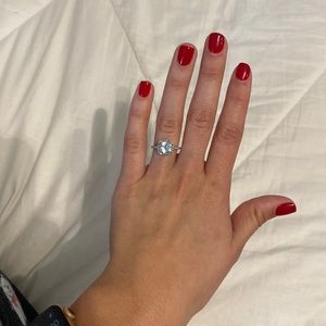 Blue stone sterling silver ring w cubic zarconia stones